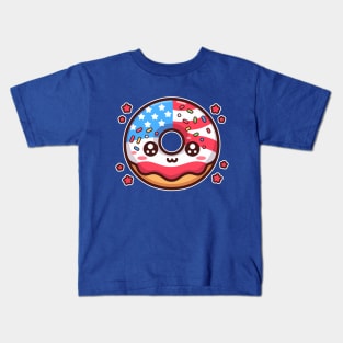 American Flag Donut Kawaii Patriotic Baker Freedom Lover Kids T-Shirt